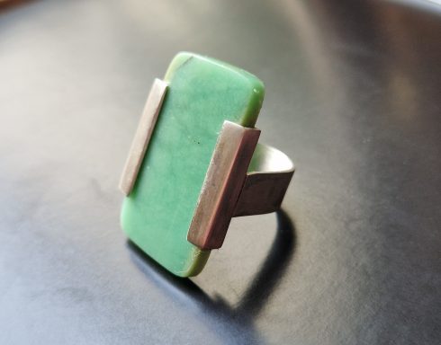 SOLD large Chrysoprase ring in silver £140