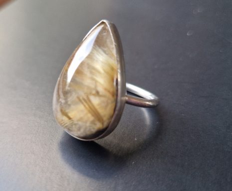 SOLD teardrop golden rutile silver ring £90